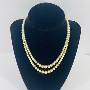 Vintage Costume Pearl Necklace 2 Strand  Sterling Box Clasp 15" Faux Pearls